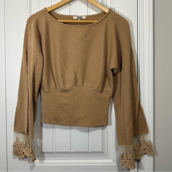 gimmicks by BKE Tops - gimmicks by BKE Camel Ribbed Knit Top with Lace Cuffs